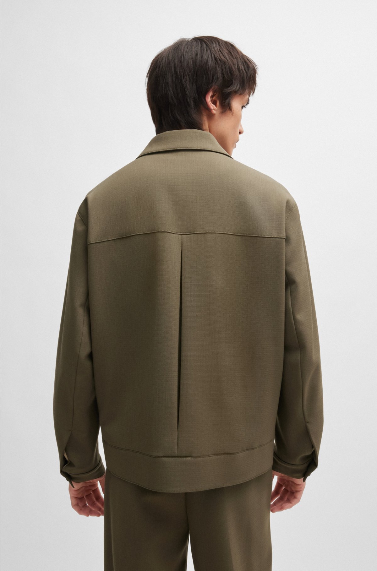 Button-up jacket in a stretch-wool blend, Khaki