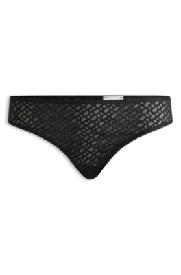 Monogram-lace briefs with logo trim, Black