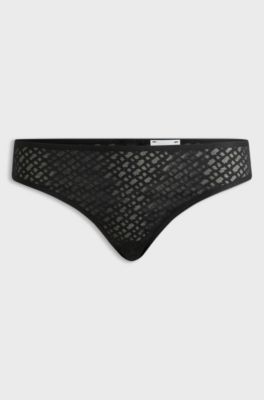 Monogram-lace briefs with logo trim, Black
