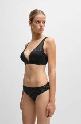 Monogram-lace briefs with logo trim, Black