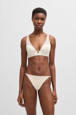 Monogram-lace triangle bra with branded metal trim, White