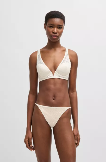 Soutien-gorge triangle en dentelle monogrammée avec garniture métallique