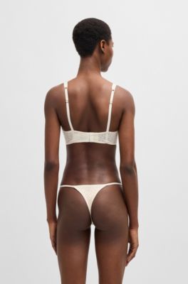 Monogram-lace triangle bra with branded metal trim, White