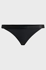 Cotton-blend thong with logo waistband, Black