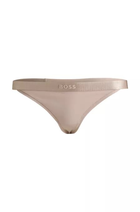 Cotton-blend thong with logo waistband