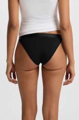 Slip en coton m&eacute;lang&eacute; avec taille logot&eacute;e embl&eacute;matique, Noir