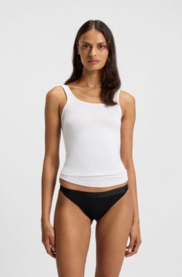 Slip en coton m&eacute;lang&eacute; avec taille logot&eacute;e embl&eacute;matique, Noir