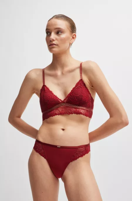 Stretch-lace Brazilian briefs with logo trim