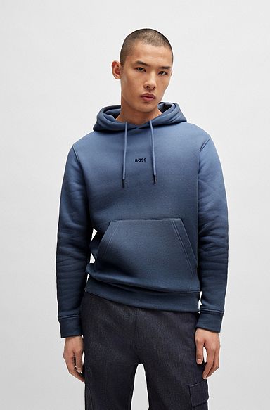Cotton-terry relaxed-fit hoodie with gradient dye, Blue
