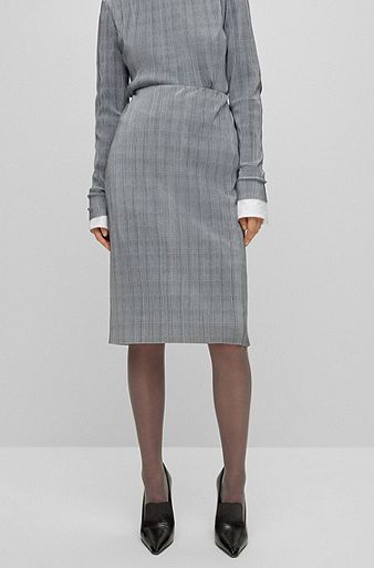 Checked, pleated pencil skirt, Grey