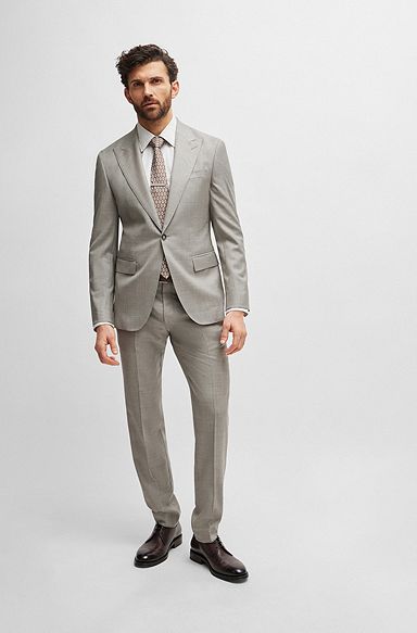 Slim-fit suit in water-repellent micro-patterned wool, Light Green