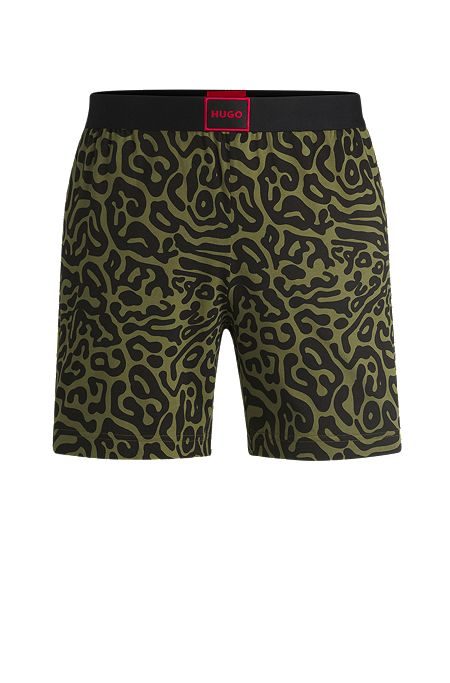Stretch-cotton pyjama shorts with seasonal pattern, Green