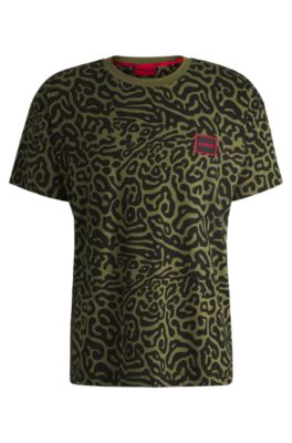 HUGO - Stretch-cotton pyjama T-shirt with seasonal pattern - Green