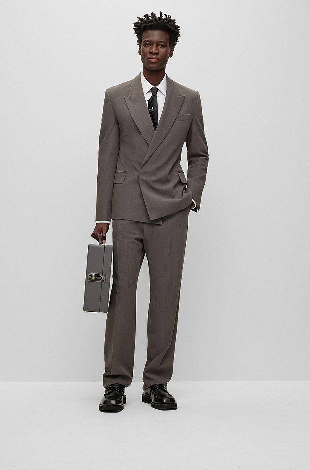 Relaxed-fit three-piece suit in virgin wool , Grey