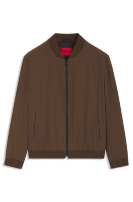 Slim-fit zip-up jacket in patterned stretch twill, Brown