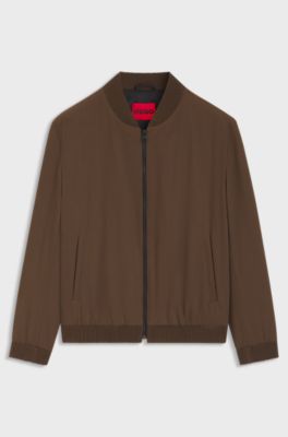 Slim-fit zip-up jacket in patterned stretch twill, Brown