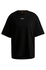 T-shirt van stretchkatoen met logodetails, Zwart