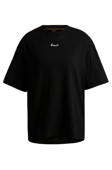 T-Shirt aus Stretch-Baumwolle mit Logo-Details, Schwarz