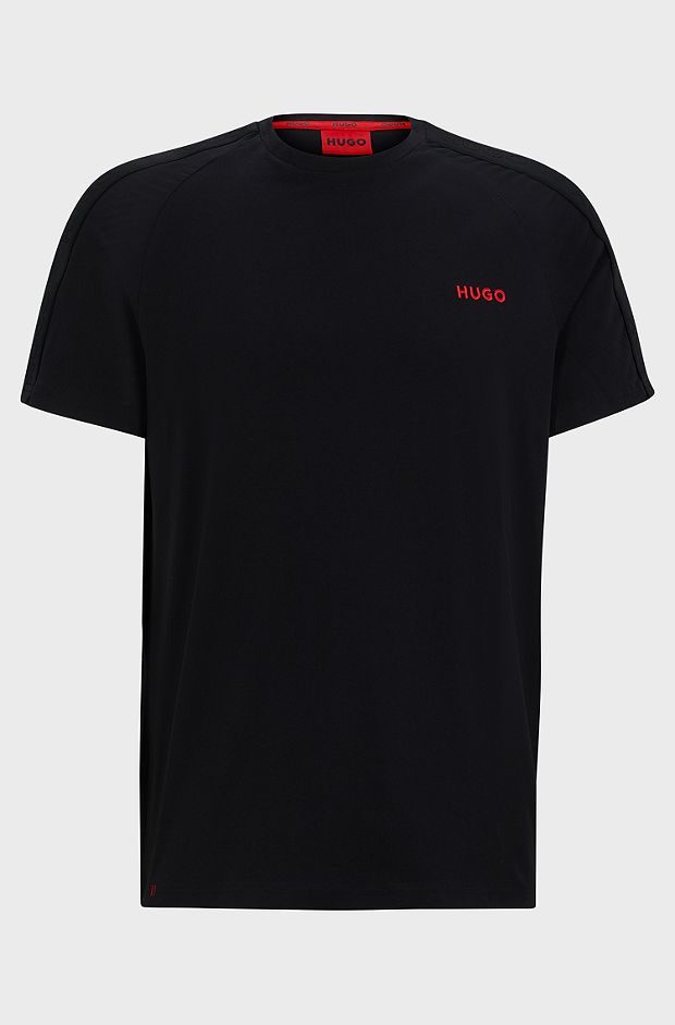 Stretch-cotton T-shirt with logo tape sleeves, Black