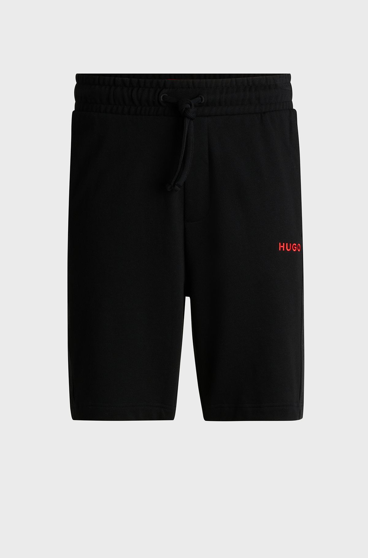Cotton-terry shorts with logo tape side seams, Black