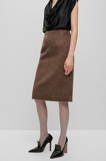 Alpaca and wool pencil skirt, Brown