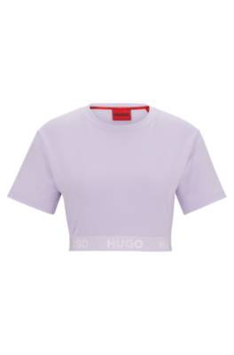 Hugo Cotton-blend Crew-neck T-shirt With Logo Waistband In Neutral