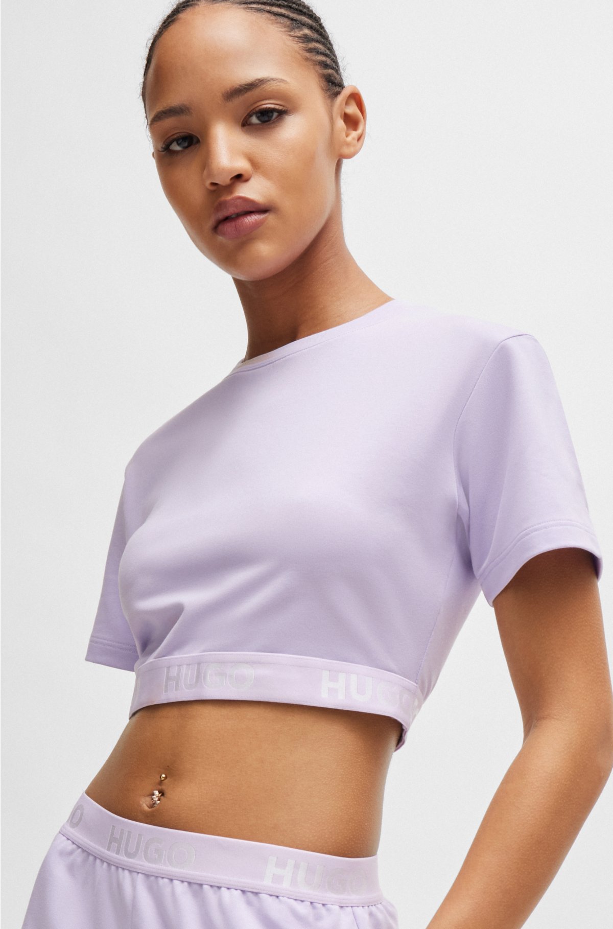 Cotton-blend crew-neck T-shirt with logo waistband, Light Purple