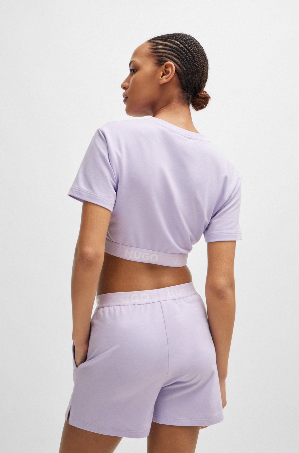 Cotton-blend crew-neck T-shirt with logo waistband, Light Purple