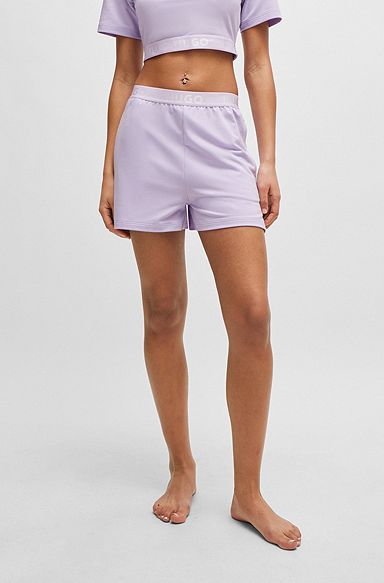 Logo-waistband shorts in cotton-blend terry, Light Purple