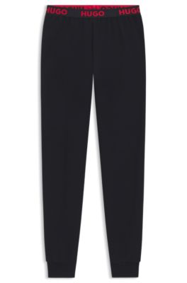 Cotton-blend tracksuit bottoms with logo waistband, Black