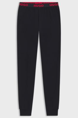 Cotton-blend tracksuit bottoms with logo waistband, Black