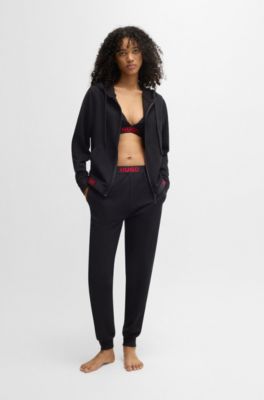Cotton-blend tracksuit bottoms with logo waistband, Black