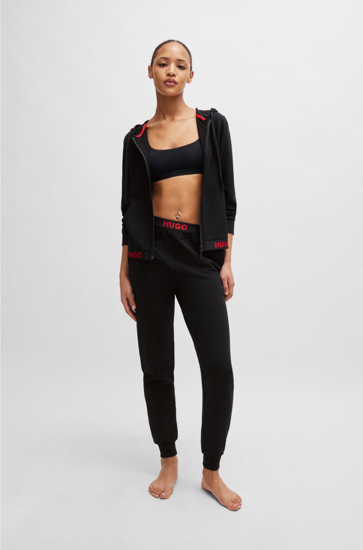 Cotton-blend tracksuit bottoms with logo waistband, Black