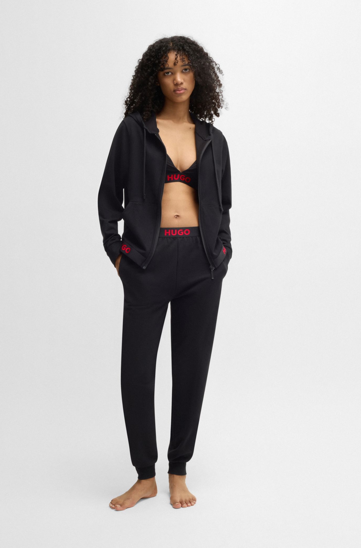 Cotton-blend tracksuit bottoms with logo waistband, Black