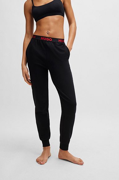 Cotton-blend tracksuit bottoms with logo waistband, Black