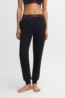 Cotton-blend tracksuit bottoms with logo waistband, Black