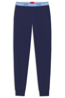 Cotton-blend tracksuit bottoms with logo waistband, Dark Blue