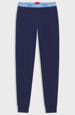 Cotton-blend tracksuit bottoms with logo waistband, Dark Blue