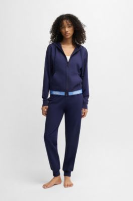 Cotton-blend tracksuit bottoms with logo waistband, Dark Blue
