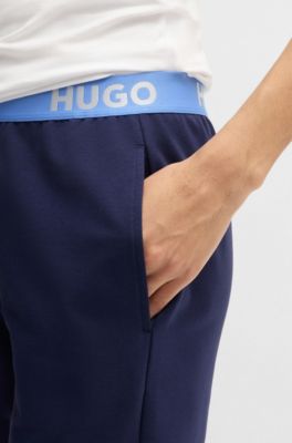 Cotton-blend tracksuit bottoms with logo waistband, Dark Blue