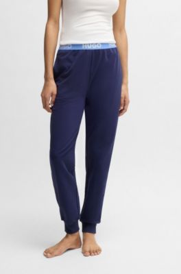 Cotton-blend tracksuit bottoms with logo waistband, Dark Blue