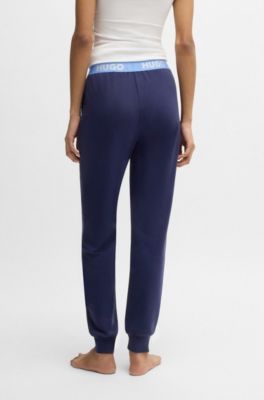 Cotton-blend tracksuit bottoms with logo waistband, Dark Blue