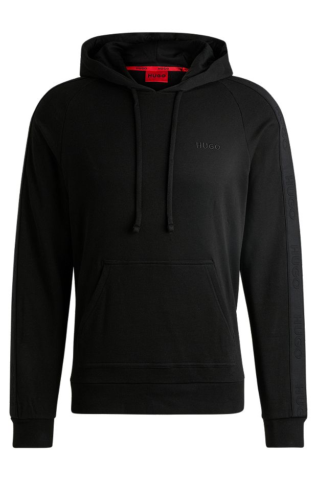 Cotton-terry hoodie with logo tape sleeves, Black