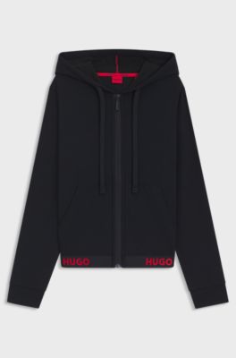 Relaxed-fit hoodie with logo waistband, Black