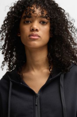 Relaxed-fit hoodie with logo waistband, Black