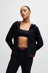 Cotton-blend zip-up hoodie with logo waistband, Black