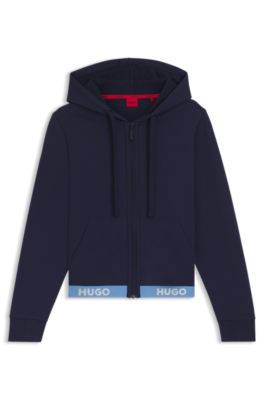 Relaxed-fit hoodie with logo waistband, Dark Blue