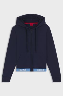 Relaxed-fit hoodie with logo waistband, Dark Blue