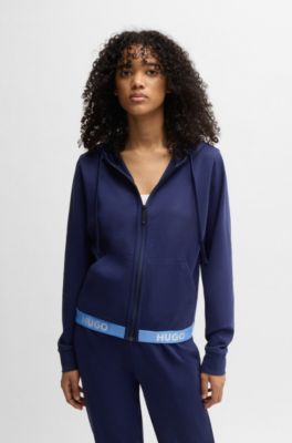 Hoodie i relaxed fit och logga i midjan, M&ouml;rkbl&aring;