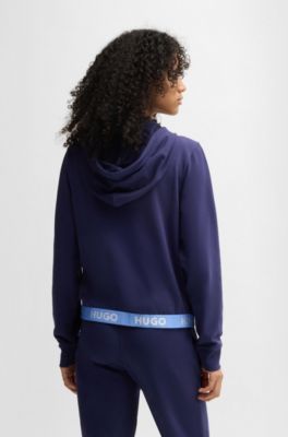 Relaxed-fit hoodie with logo waistband, Dark Blue